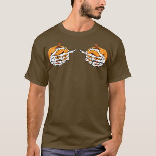 Skeleton Hand Pumpkin Bra Funny Halloween  T-Shirt