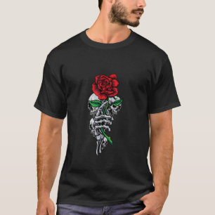 Skeleton Hand Red And Beautiful Rose Flower And Sk T-Shirt