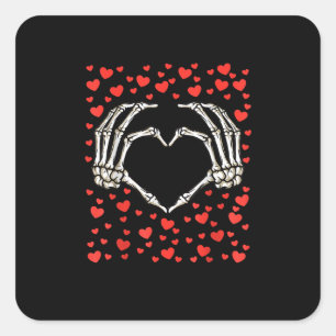 Skeleton Hand Red Heart Birthday Valentines Day Square Sticker