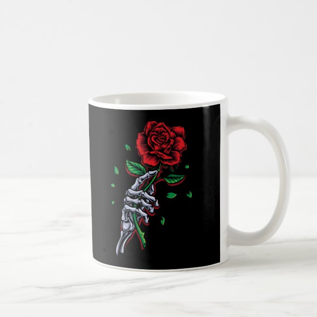 Skeleton Hand Red Rose Flower Coffee Mug (Right)
