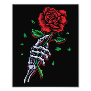 Skeleton Hand Red Rose Flower Photo Print
