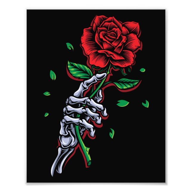 Skeleton Hand Red Rose Flower Photo Print (Front)