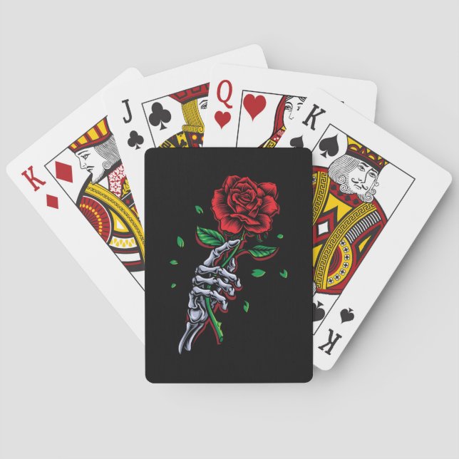 Skeleton Hand Red Rose Flower Playing Cards (Back)