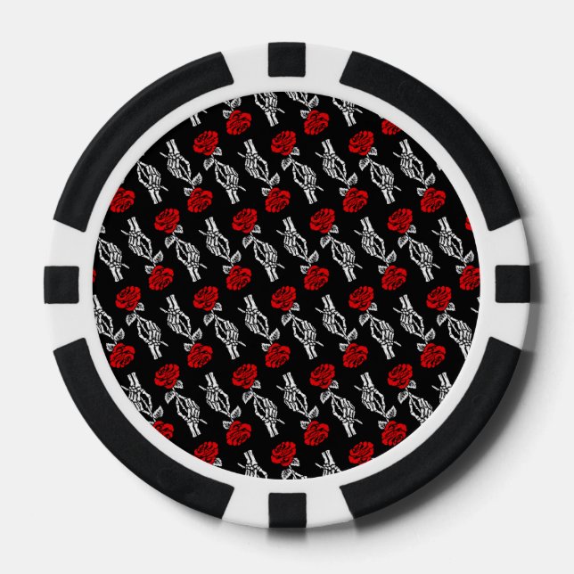 Skeleton Hand Red Rose Happy Valentines Day Poker Chips (Front)