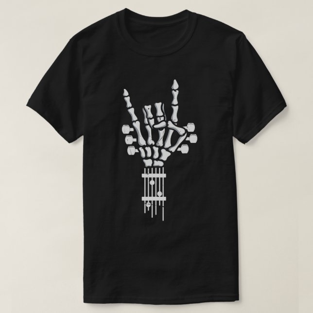 Skeleton Hand Rock Guitar Punk Bass T-Shirt (Design Front)