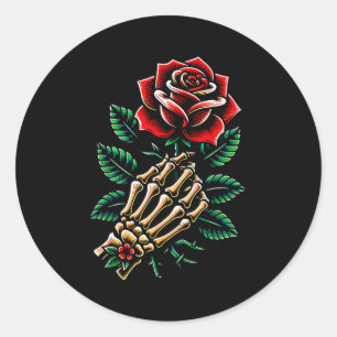 Skeleton Hand Rose Graphic  Classic Round Sticker