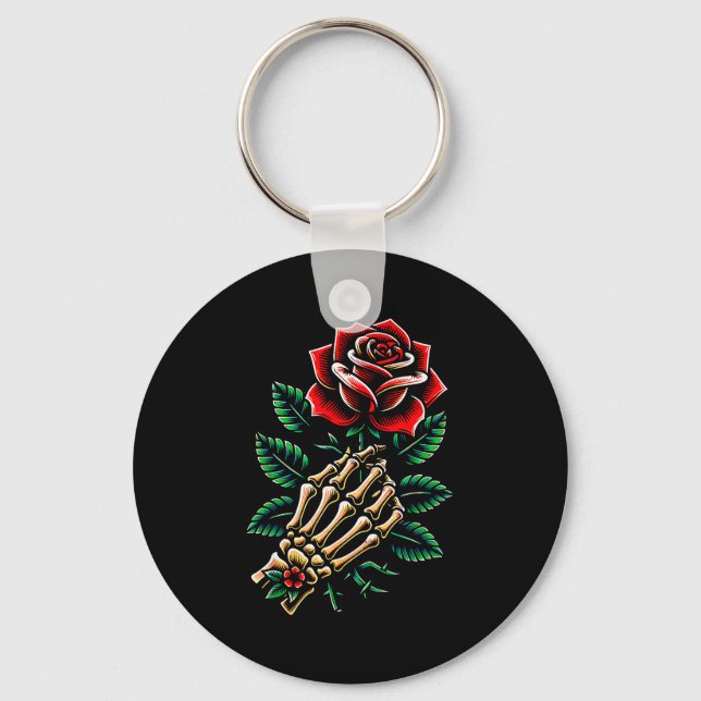 Skeleton Hand Rose Graphic  Key Ring (Front)