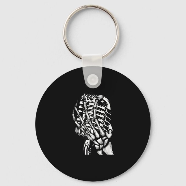 Skeleton Hand Singing From The Microphone Rock Lov Key Ring (Front)