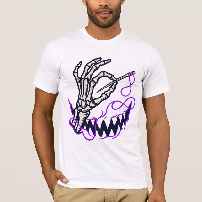 Skeleton Hand Threading Needle Shirt Gothic Craft (Front)