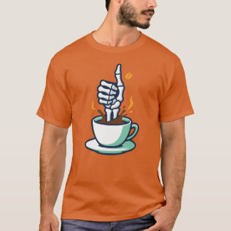 Skeleton Hand Thumbs Up Coffee Cup Spooky Art T-Shirt