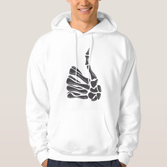 Skeleton Hand Thumbs Up White Hoodie (Front)