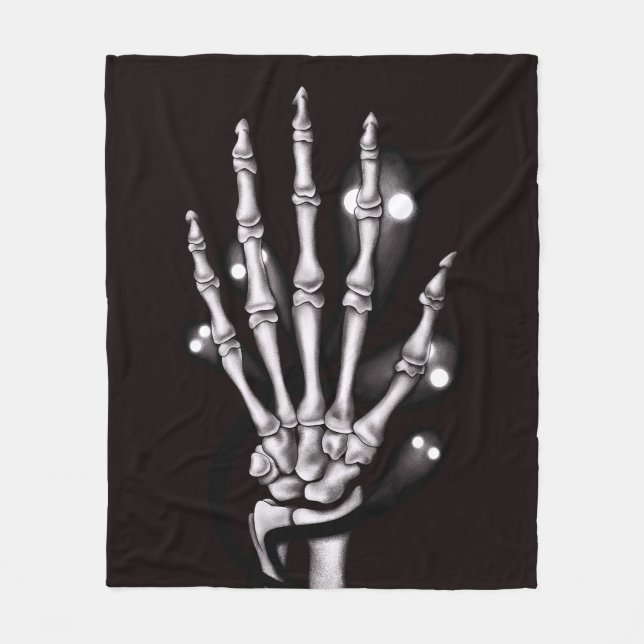 Skeleton Hand With Creepy Ghosts Gothic Fleece Blanket (Front)