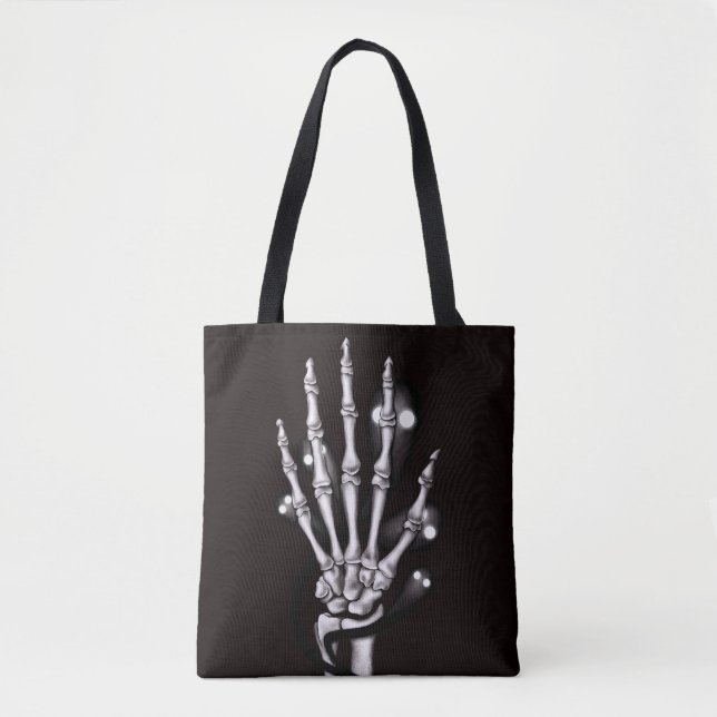Skeleton Hand With Creepy Ghosts Gothic Tote Bag (Front)
