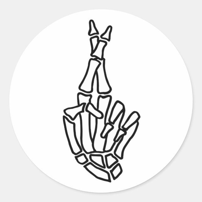 Skeleton hand with crossed fingers classic round sticker (Front)