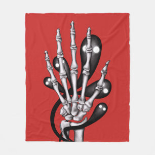 Skeleton Hand With Ghosts Fleece Blanket