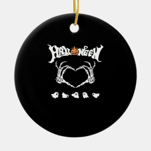 Skeleton Hand With , Halloween Design Ceramic Tree Decoration (Front)