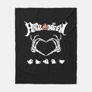 Skeleton Hand With Halloween Theme Dark Seasonal Fleece Blanket