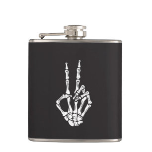 Skeleton Hand with Peace sign on a Hip Flask
