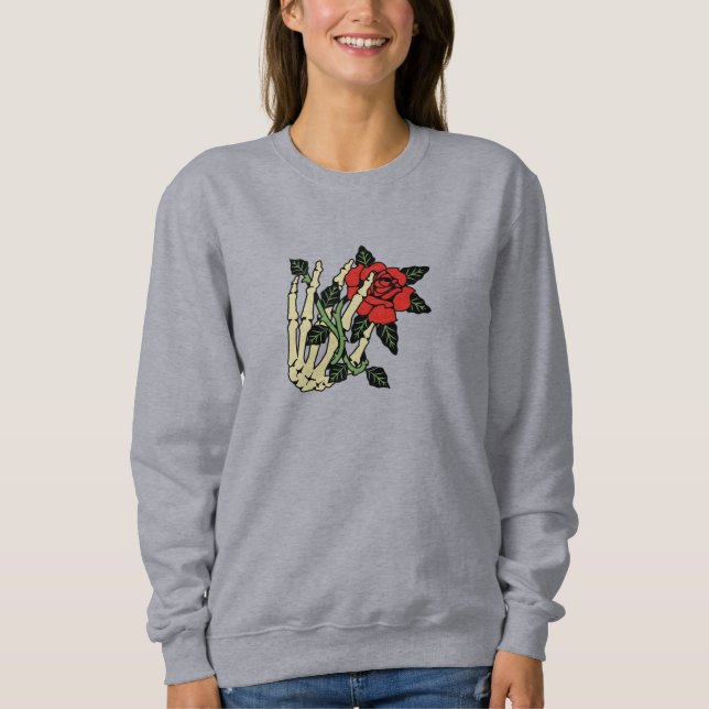 Skeleton Hand with Rose Sweatshirt – Customisable  (Front)