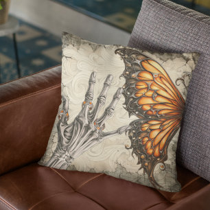 Skeleton Hand with Victorian Rings Butterfly Cushion