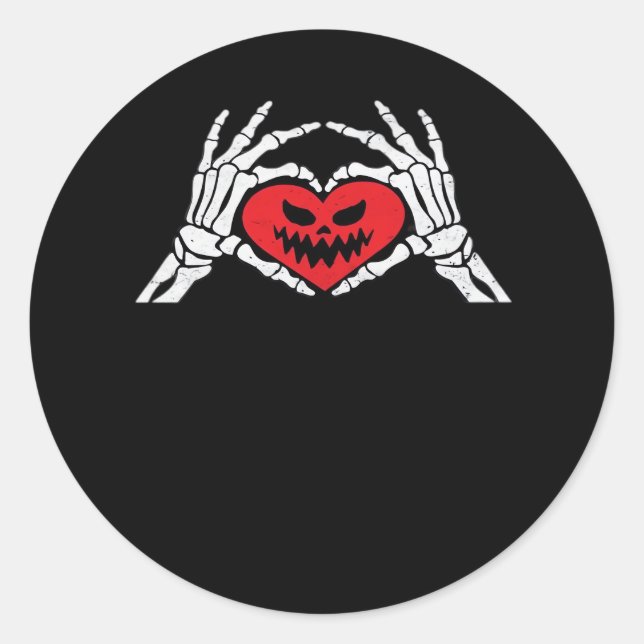 Skeleton Hands A Heart Spooky Halloween Classic Round Sticker (Front)