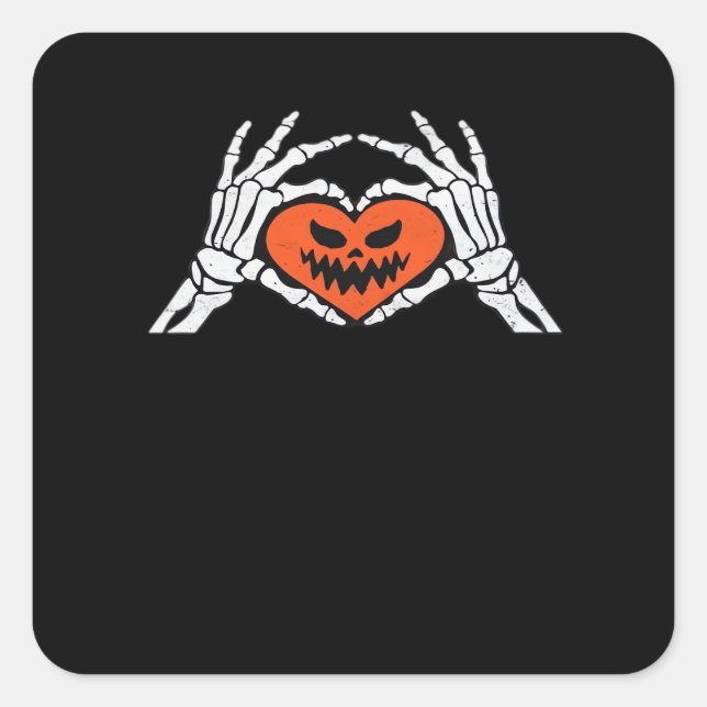 Skeleton Hands A Spooky Halloween Heart Classic Square Sticker (Front)