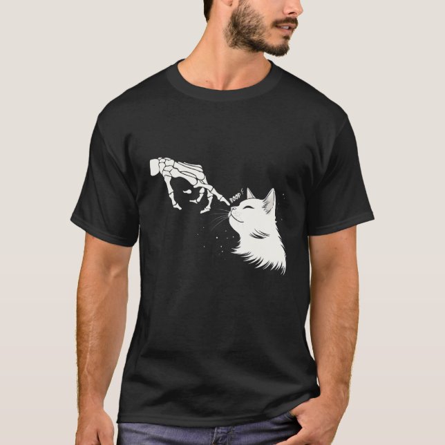 Skeleton Hands Boop a Happy Cat T-Shirt (Front)