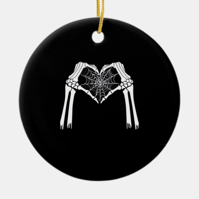 Skeleton Hands Cobweb Heart (White) Classic Ceramic Tree Decoration (Front)