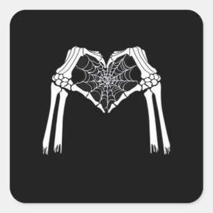 Skeleton Hands Cobweb Heart (White) Classic Square Sticker