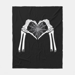 Skeleton Hands Cobweb Heart White Retro Classic Fleece Blanket