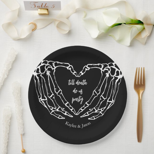 Skeleton Hands Fall Couples Shower till death Paper Plate (Wedding)