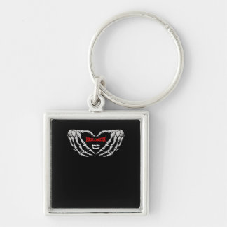 Skeleton Hands Folded In A Heart. Funny Halloween Key Ring