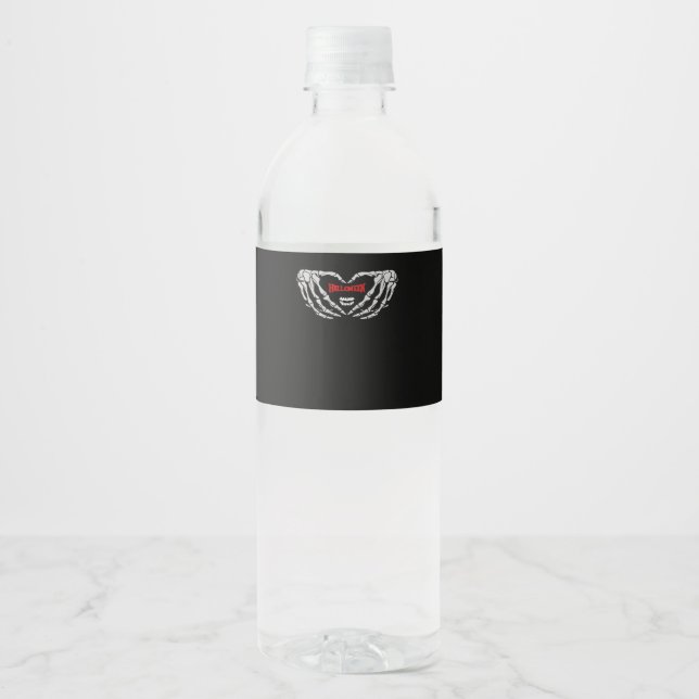 Skeleton Hands Folded In A Heart. Funny Halloween  Water Bottle Label (Front)