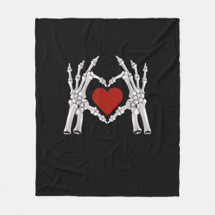 Skeleton Hands Form A Heart With Red Heart Bright Fleece Blanket