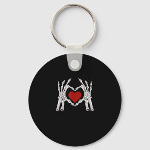 Skeleton Hands Form A Heart With Red Heart Bright  Key Ring