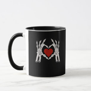 Skeleton Hands Form A Heart With Red Heart Bright  Mug