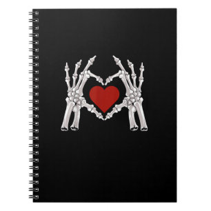Skeleton Hands Form A Heart With Red Heart Bright Notebook