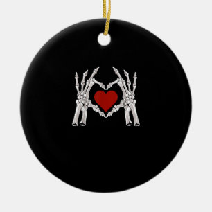 Skeleton Hands Form A Heart With Red Heart Ceramic Tree Decoration