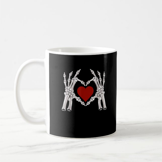 Skeleton Hands Form A Heart With Red Heart Coffee Mug (Left)
