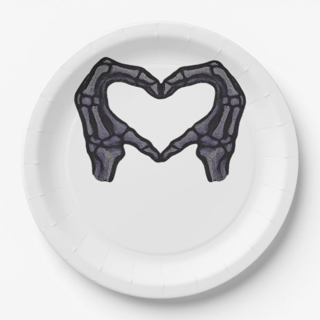 Skeleton Hands Forming A Heart  Paper Plate (Front)