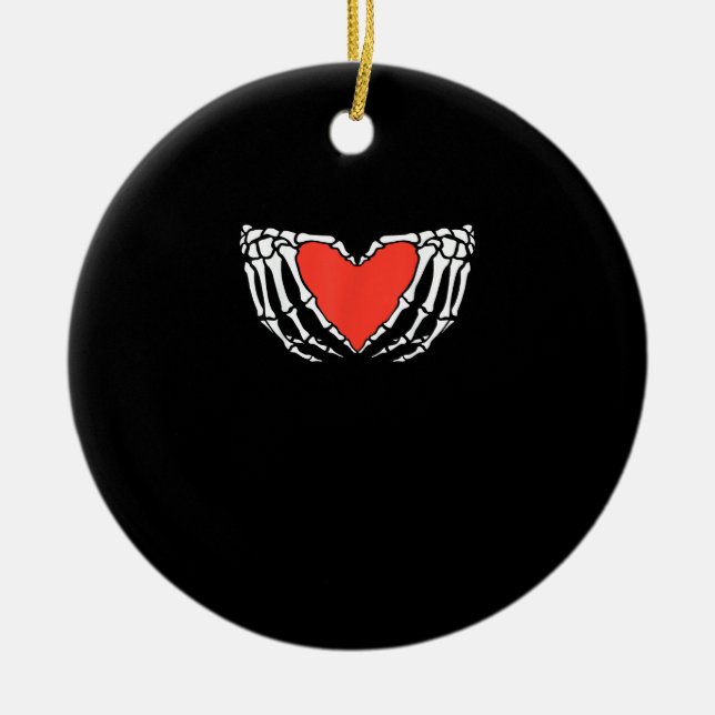 Skeleton Hands Forming Heart – Creepy Gothic Hallo Ceramic Tree Decoration (Front)
