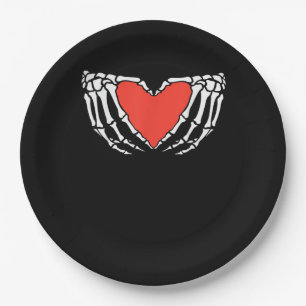 Skeleton Hands Forming Heart – Creepy Gothic Hallo Paper Plate