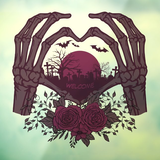 Skeleton Hands Heart Around Cemetery with Roses (Sheet 3)