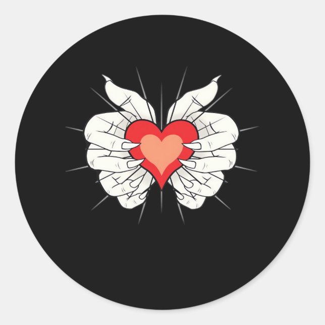 Skeleton Hands Heart Classic Classic Round Sticker (Front)