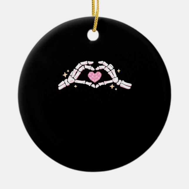 Skeleton Hands Heart Funny Ceramic Tree Decoration (Front)