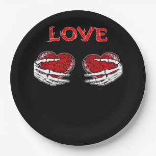 Skeleton Hands Heart Funny Design Paper Plate