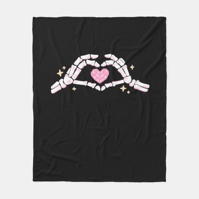 Skeleton Hands Heart Funny Fleece Blanket (Front)