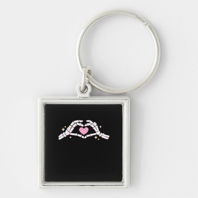 Skeleton Hands Heart Funny Key Ring (Front)