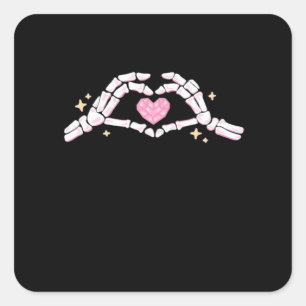 Skeleton Hands Heart Funny Square Sticker