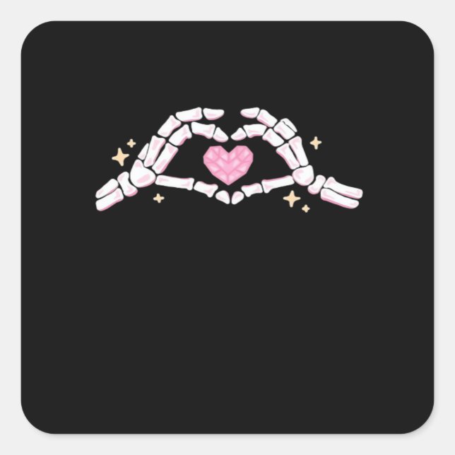 Skeleton Hands Heart Funny Square Sticker (Front)